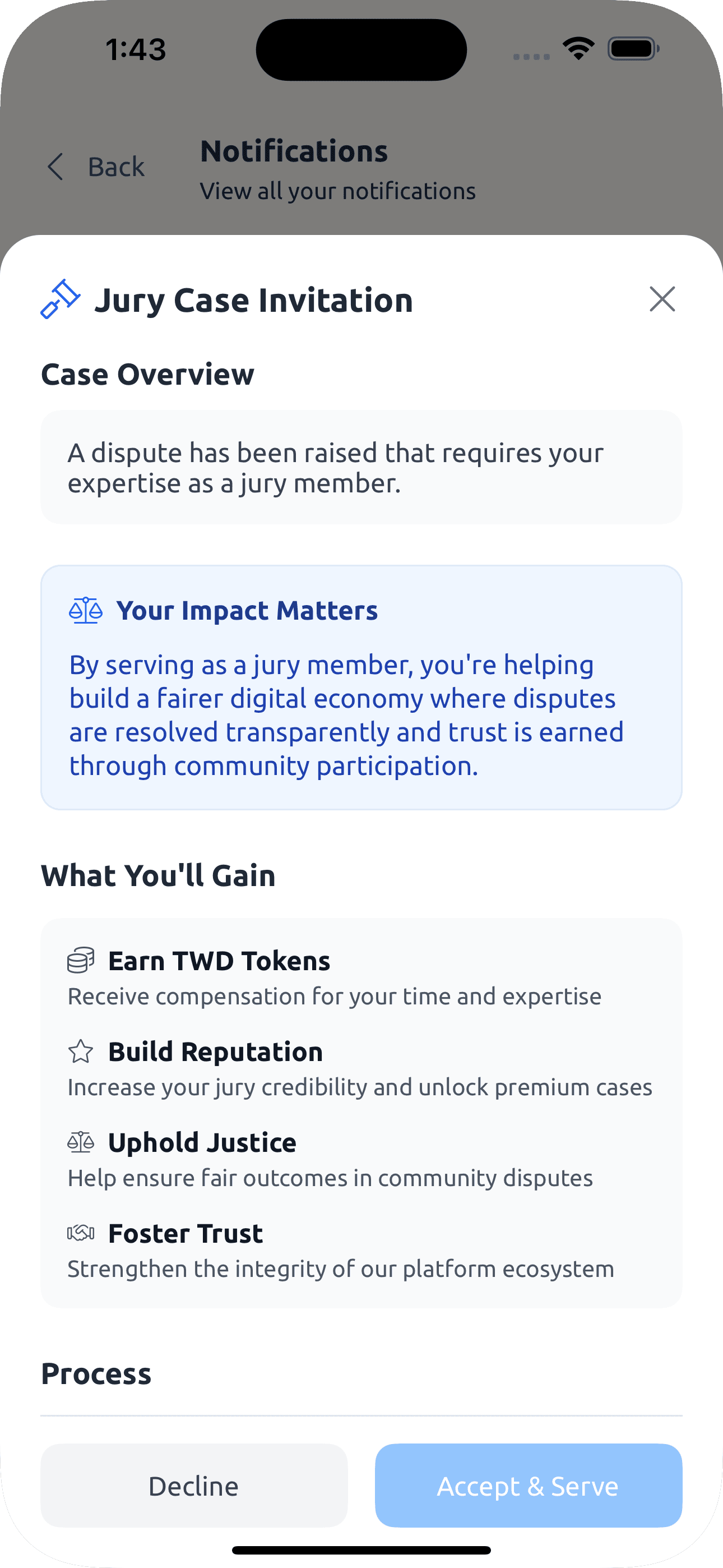 Tewdy community dispute resolution interface