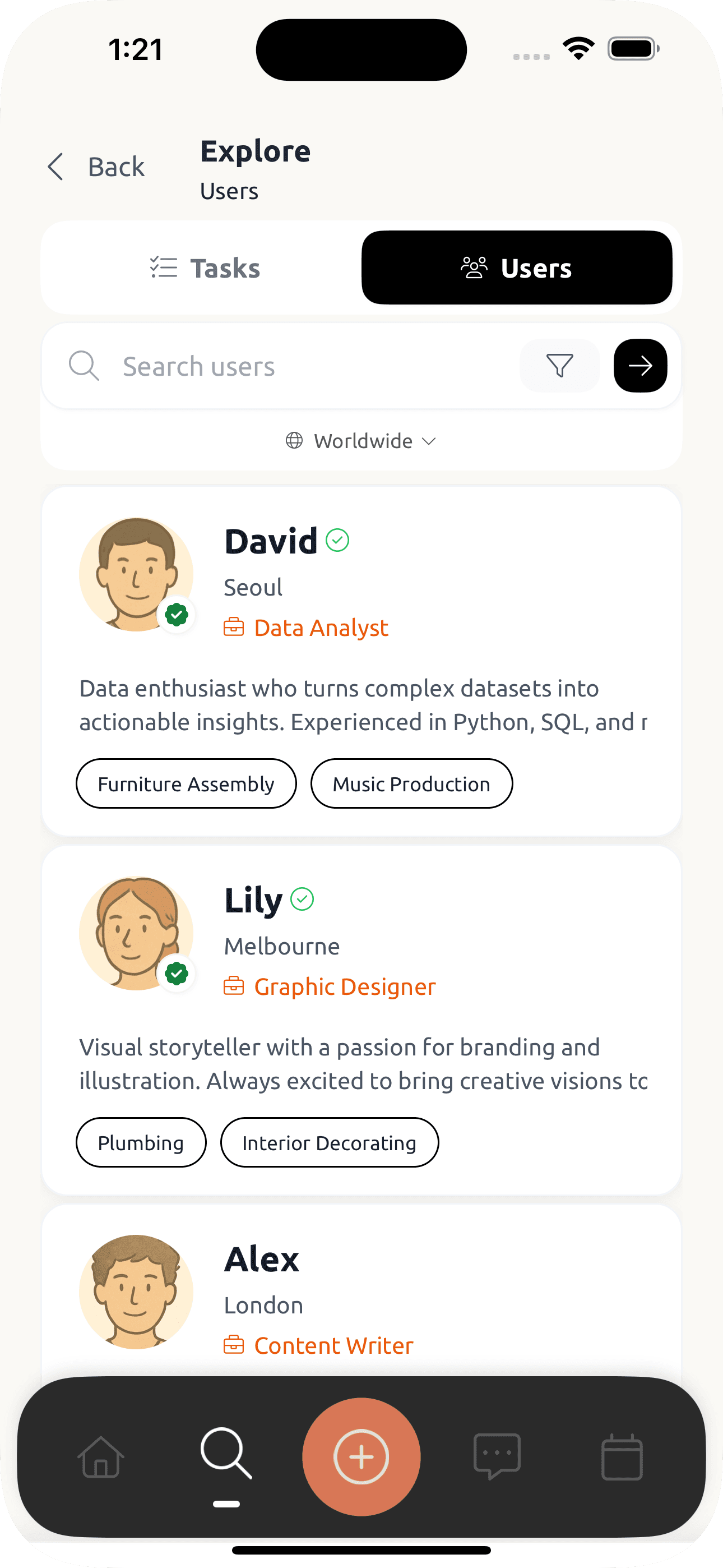 Task targeting interface on Tewdy with city and country filters