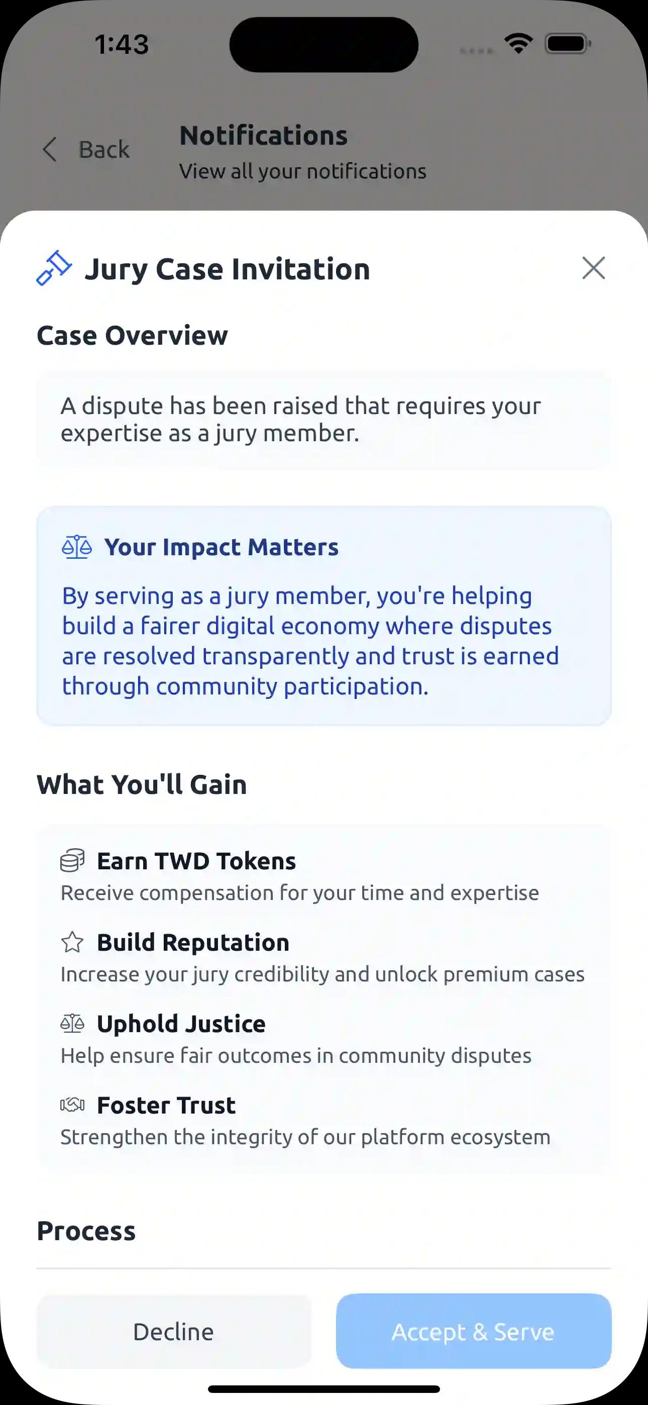 Tewdy community dispute resolution interface