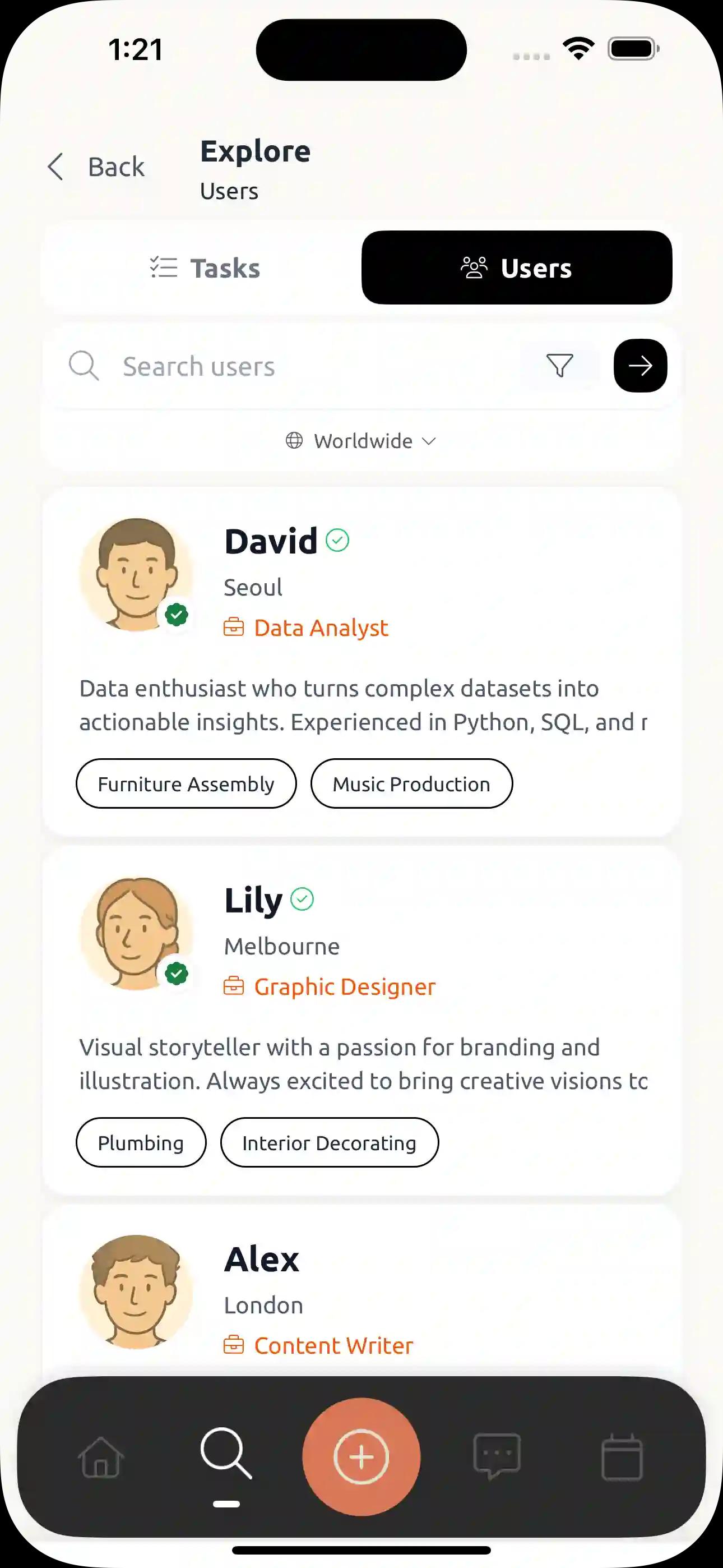 Task targeting interface on Tewdy with city and country filters